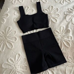 Black Ribbed Two-Piece Workout Set